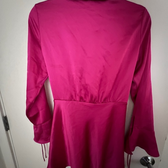 Zara Hot Pink Satin Tie-Front Top - Picture 3 of 3